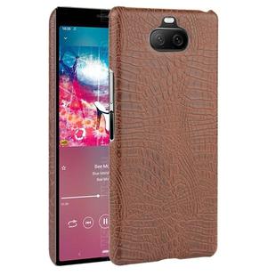 For Sony Xperia 8 Shockproof Crocodile Texture PC + PU Case(Brown)