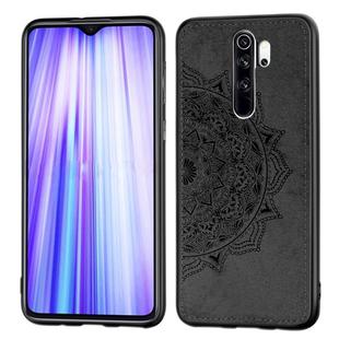 For Xiaomi Redmi Note 8 Pro Embossed Mandala Pattern PC + TPU + Fabric Phone Case with Lanyard & Magnetic(Black)