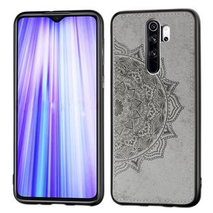 For Xiaomi Redmi Note 8 Pro Embossed Mandala Pattern PC + TPU + Fabric Phone Case with Lanyard & Magnetic(Gray)