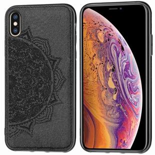 For iPhone XS Max Embossed Mandala Pattern PC + TPU + Fabric Phone Case with Lanyard & Magnetic(Black)
