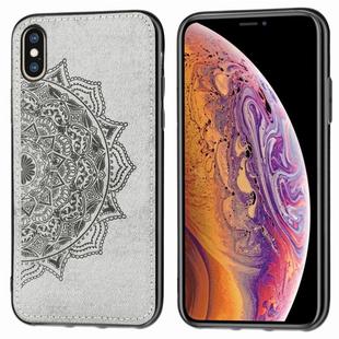 For iPhone XS Max Embossed Mandala Pattern PC + TPU + Fabric Phone Case with Lanyard & Magnetic(Gray)