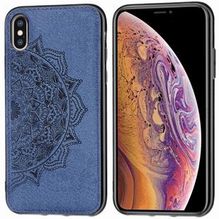 For iPhone XS Max Embossed Mandala Pattern PC + TPU + Fabric Phone Case with Lanyard & Magnetic(Blue)