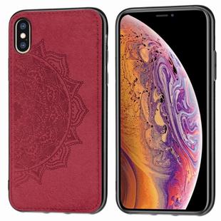 For iPhone XS & X Embossed Mandala Pattern PC + TPU + Fabric Phone Case with Lanyard & Magnetic(Red)