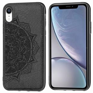 For iPhone XR Embossed Mandala Pattern PC + TPU + Fabric Phone Case with Lanyard & Magnetic(Black)