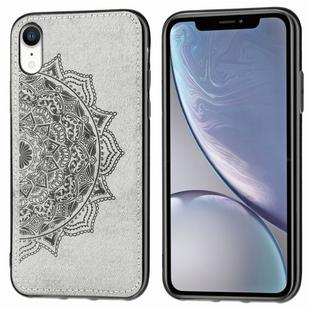 For iPhone XR Embossed Mandala Pattern PC + TPU + Fabric Phone Case with Lanyard & Magnetic(Gray)