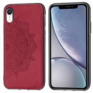 For iPhone XR Embossed Mandala Pattern PC + TPU + Fabric Phone Case with Lanyard & Magnetic(Red)
