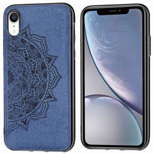 For iPhone XR Embossed Mandala Pattern PC + TPU + Fabric Phone Case with Lanyard & Magnetic(Blue)