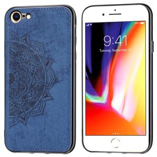 For iPhone SE 2020 & 8 & 7 Embossed Mandala Pattern PC + TPU + Fabric Phone Case with Lanyard & Magnetic(Blue)