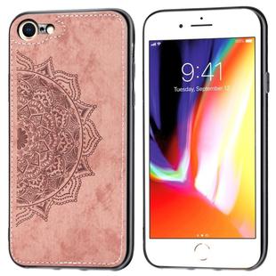 For iPhone SE 2020 & 8 & 7 Embossed Mandala Pattern PC + TPU + Fabric Phone Case with Lanyard & Magnetic(Rose Gold)