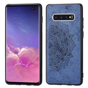For Galaxy S10+ Embossed Mandala Pattern PC + TPU + Fabric Phone Case with Lanyard & Magnetic(Blue)
