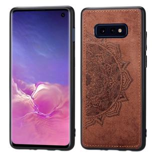 For Galaxy S10e Embossed Mandala Pattern PC + TPU + Fabric Phone Case with Lanyard & Magnetic(Brown)