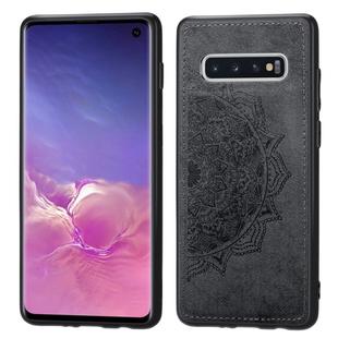 For Galaxy S10 Embossed Mandala Pattern PC + TPU + Fabric Phone Case with Lanyard & Magnetic(Black)
