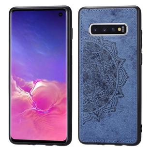 For Galaxy S10 Embossed Mandala Pattern PC + TPU + Fabric Phone Case with Lanyard & Magnetic(Blue)