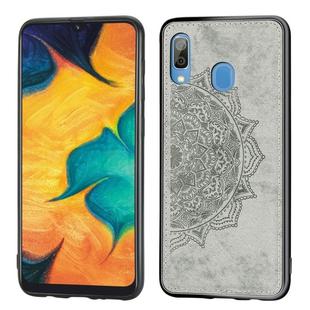 For Galaxy A30 & A20 Embossed Mandala Pattern PC + TPU + Fabric Phone Case with Lanyard & Magnetic(Gray)