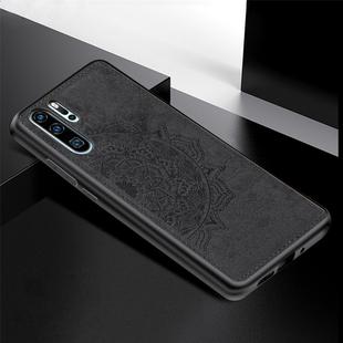 For Huawei P30 Pro Embossed Mandala Pattern PC + TPU + Fabric Phone Case with Lanyard & Magnetic(Black)