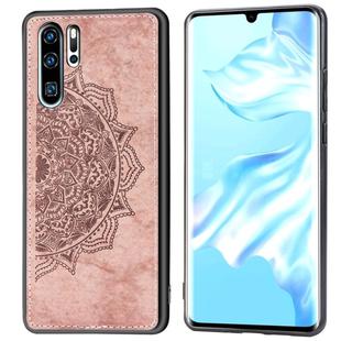 For Huawei P30 Pro Embossed Mandala Pattern PC + TPU + Fabric Phone Case with Lanyard & Magnetic(Rose Gold)