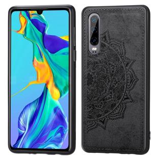 For Huawei P30 Embossed Mandala Pattern PC + TPU + Fabric Phone Case with Lanyard & Magnetic(Black)