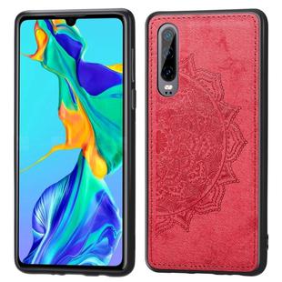 For Huawei P30 Embossed Mandala Pattern PC + TPU + Fabric Phone Case with Lanyard & Magnetic(Red)