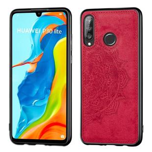 For Huawei P30 Lite & Nova 4E Embossed Mandala Pattern PC + TPU + Fabric Phone Case with Lanyard & Magnetic(Red)
