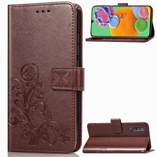 For Galaxy A90 5G   Four-leaf Clasp Embossed Buckle Mobile Phone Protection Leather Case with Lanyard & Card Slot & Wallet & Bracket Function(Brown)