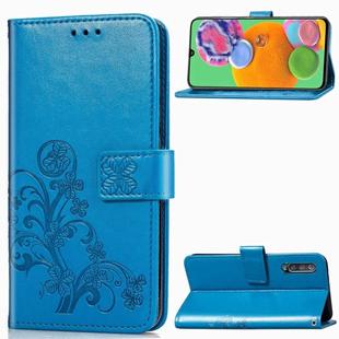 For Galaxy A90 5G   Four-leaf Clasp Embossed Buckle Mobile Phone Protection Leather Case with Lanyard & Card Slot & Wallet & Bracket Function(Blue)