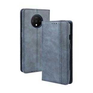 For OnePlus 7T  Magnetic Buckle Retro Crazy Horse Texture Horizontal Flip Leather Case  , with Holder & Card Slots & Photo Frame(Blue)