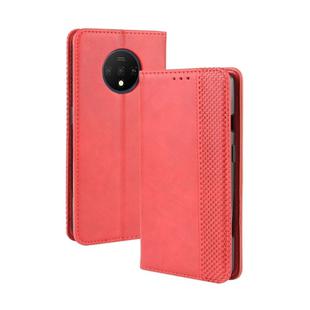 For OnePlus 7T  Magnetic Buckle Retro Crazy Horse Texture Horizontal Flip Leather Case  , with Holder & Card Slots & Photo Frame(Red)