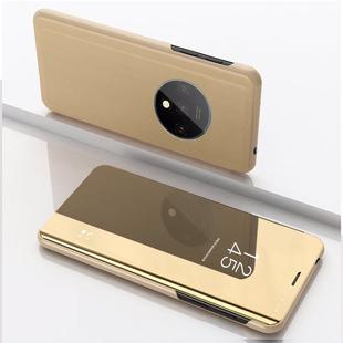 For One Plus 7T Plated Mirror Horizontal Flip Leather Case  with Stand Mobile Phone Holster(Gold)