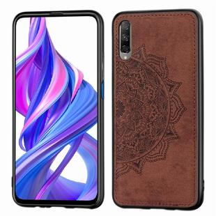 For Huawei Honor 9X Pro   Embossed Mandala Pattern PC + TPU + Fabric Phone Case with Lanyard & Magnetic(Brown)