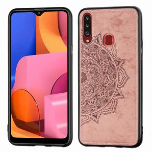 For Galaxy A20s  Embossed Mandala pattern PC + TPU + Fabric Phone Case  with Lanyard & Magnetic(Rose Gold)