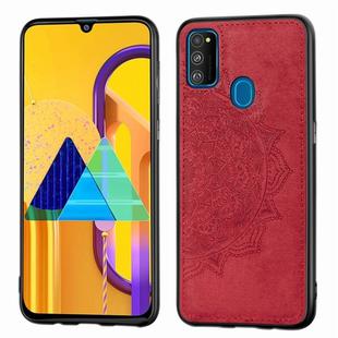 For Galaxy M30s  Embossed Mandala Pattern PC + TPU + Fabric Phone Case  with Lanyard & Magnetic(Red)