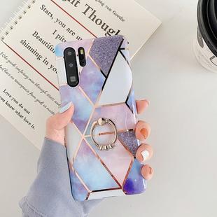 For Huawei P30 Pro  Plating Colorful Geometric Pattern Mosaic Marble TPU Mobile Phone Case Rhinestone Stand Ring(Purple PR4)