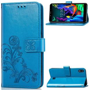 For LG K20 2019  Four-leaf Clasp Embossed Buckle Mobile Phone Protection Leather Case with Lanyard & Card Slot & Wallet & Bracket Function(Blue)