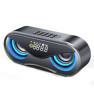 M6 Portable Bluetooth 5.0 Speaker Owl Alarm Clock Wireless 6D Surround Sound Stereo Speaker Support TF AUX FM Radio(Black)