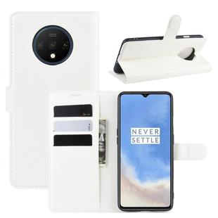 For Oneplus 7T  Litchi Texture Horizontal Flip Leather Case with Wallet & Holder & Card Slots(White)