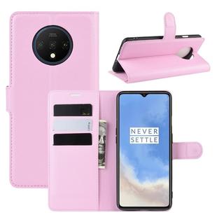 For Oneplus 7T  Litchi Texture Horizontal Flip Leather Case with Wallet & Holder & Card Slots(Pink)