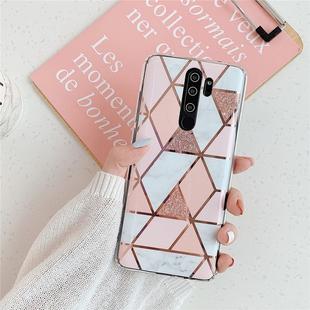 For Xiaomi Note 8 Pro  Plating Colorful Geometric Pattern Mosaic Marble TPU Mobile Phone Case(Pink PJ1)