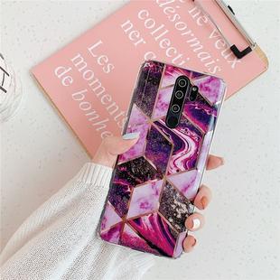 For Xiaomi Note 8 Pro  Plating Colorful Geometric Pattern Mosaic Marble TPU Mobile Phone Case(Magenta PJ5)