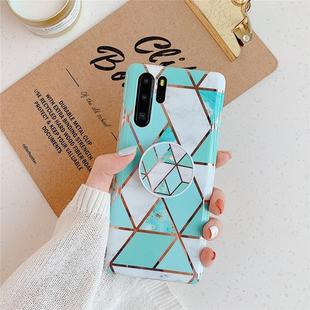 For Huawei P30 Pro  Plating Colorful Geometric Pattern Mosaic Marble TPU Mobile Phone Case with Folding Bracket(Green PF2)