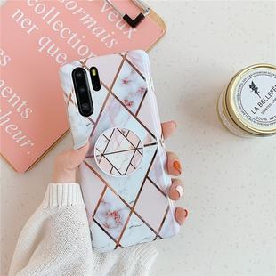 For Huawei P30 Pro  Plating Colorful Geometric Pattern Mosaic Marble TPU Mobile Phone Case with Folding Bracket(White PF3)