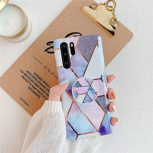 For Huawei P30 Pro  Plating Colorful Geometric Pattern Mosaic Marble TPU Mobile Phone Case with Folding Bracket(Blue PF4)