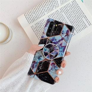 For Huawei P30 Pro  Plating Colorful Geometric Pattern Mosaic Marble TPU Mobile Phone Case with Folding Bracket(White PF6)