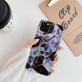 For iPhone 11 Plating Colorful Geometric Pattern Mosaic Marble TPU Mobile Phone Case with Folding Bracket(Black PF6)