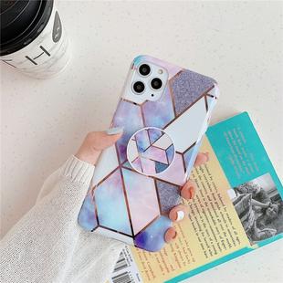 For iPhone 11 Pro Plating Colorful Geometric Pattern Mosaic Marble TPU Mobile Phone Casewith Folding Bracket(Blue PF4)
