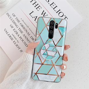 For Xiaomi Redmi Note 8 Pro   Plating Colorful Geometric Pattern Mosaic Marble TPU Mobile Phone Case with Folding Bracket(Green PF2)