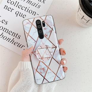 For Xiaomi Redmi Note 8 Pro   Plating Colorful Geometric Pattern Mosaic Marble TPU Mobile Phone Case with Folding Bracket(White PF3)