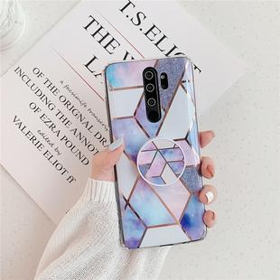 For Xiaomi Redmi Note 8 Pro   Plating Colorful Geometric Pattern Mosaic Marble TPU Mobile Phone Case with Folding Bracket(Blue PF4)