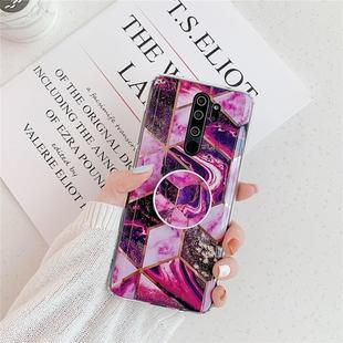 For Xiaomi Redmi Note 8 Pro   Plating Colorful Geometric Pattern Mosaic Marble TPU Mobile Phone Case with Folding Bracket(Magenta PF5)