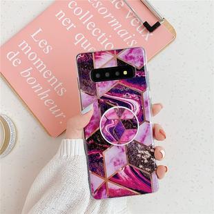 For Galaxy S10e  Plating Colorful Geometric Pattern Mosaic Marble TPU Mobile Phone Case with Folding Bracket(Magenta PF5)