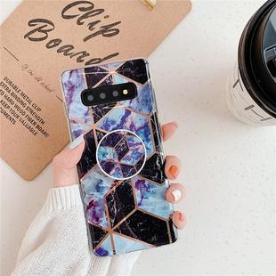 For Galaxy S10 Plus   Plating Colorful Geometric Pattern Mosaic Marble TPU Mobile Phone Case with Folding Bracket(Black PF6)